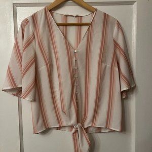 LUSH Krisantha Tie Front Blouse with Pink Stripes